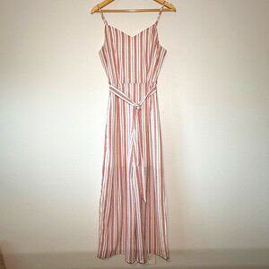 Monteau White and Red Striped Spaghetti Strap Jumpsuit